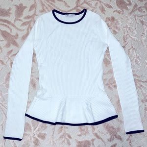 Zara White Long Sleeve Ribbed Peplum Top